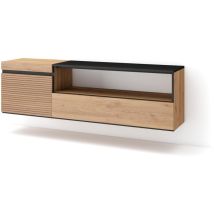 Skraut Home - Meuble tv, Banc Télé, Grand espace de Rangement, 150x45x35cm, Pour les tv jusqu'à 65', Suspendu, Mural, Style moderne, Chêne