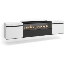 Skraut Home - Meuble TV, Banc Télé, Grand espace de Rangement, 200x45x35cm, Pour les TV jusqu'à 80", Cheminée électrique, Suspendu, Mural, Style