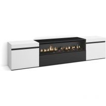 Skraut Home - Meuble tv, Banc Télé, Grand espace de Rangement, 200x45x35cm, Pour les tv jusqu'à 80', Cheminée électrique, Style moderne, Blanc et noir