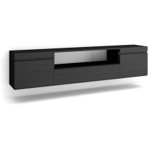 Meuble tv, Banc Télé, Grand espace de Rangement, 200x45x35cm, Pour les tv jusqu'à 80', Suspendu, Mural, Style moderne, Noir - Skraut Home