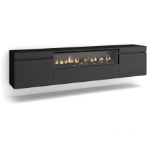 Skraut Home - Meuble tv, Banc Télé, Grand espace de Rangement, 200x45x35cm, Pour les tv jusqu'à 80', Cheminée électrique, Suspendu, Mural, Style