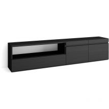 Meuble tv, Banc Télé, Grand espace de Rangement, 200x45x35cm, Pour les tv jusqu'à 80', Meubles de salon, Style moderne, Noir - Skraut Home