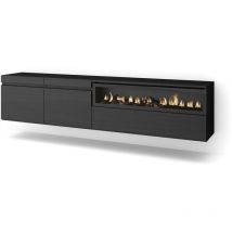 Skraut Home - Meuble TV, Banc Télé, Grand espace de Rangement, 200x45x35cm, Pour les TV jusqu'à 80", Cheminée électrique, Suspendu, Mural, Style