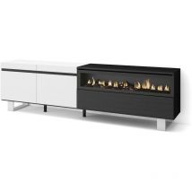 Skraut Home - Meuble tv, Banc Télé, Grand espace de Rangement, 200x57x35cm, Pour les tv jusqu'à 80', Cheminée électrique, Design industriel, Style