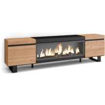 Skraut Home - Meuble TV, Banc Télé, Grand espace de Rangement, 210, Pour les TV jusqu'à 80", Cheminée électrique XXL, Design industriel, Style