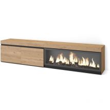 Skraut Home - Meuble TV, Banc Télé, Grand espace de Rangement, 210, Pour les TV jusqu'à 80", Cheminée électrique XXL, Style moderne, Chêne