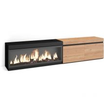 Skraut Home - Meuble TV, Banc Télé, Grand espace de Rangement, 210, Pour les TV jusqu'à 80", Cheminée électrique XXL, Style moderne, Chêne et noir