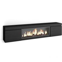 Skraut Home - Meuble TV, Banc Télé, Grand espace de Rangement, 210, Pour les TV jusqu'à 80", Cheminée électrique XXL, Style moderne, Noir