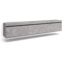 Meuble tv, Banc Télé, Grand espace de Rangement, 240x45x35 cm, Suspendu, Mural, Style moderne, Gris Ciment - Skraut Home