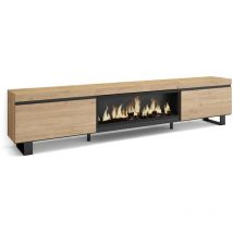 Skraut Home - Meuble TV, Banc Télé, Grand espace de Rangement, 267x57x35 cm, TV grand format, Cheminée électrique XXL, Design industriel, Style