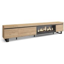Skraut Home - Meuble TV, Banc Télé, Grand espace de Rangement, 288x57x35 cm, TV grand format, Cheminée électrique XXL, Design industriel, Style