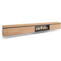 Skraut Home - Meuble TV, Banc Télé, Grand espace de Rangement, 368x45x35, Cheminée électrique XXL, Suspendu, Mural, Style moderne, Chêne
