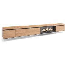 Skraut Home - Meuble TV, Banc Télé, Grand espace de Rangement, 368x45x35, Cheminée électrique XXL, Suspendu, Mural, Style moderne, Chêne
