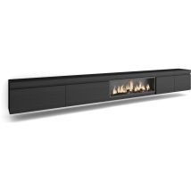 Skraut Home - Meuble TV, Banc Télé, Grand espace de Rangement, 368x45x35, Cheminée électrique XXL, Suspendu, Mural, Style moderne, Noir