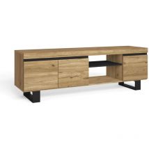 Meuble tv mod.NATURALE ''Chêne/Noir'', 2 portes et 2 logements, salon-séjour, 160x40x53cm - Skraut Home