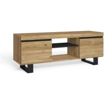 Meuble tv mod.NATURALE ''Chêne/Noir'', 2 portes et 2 logements, salon-séjour, 140x40x53cm - Skraut Home