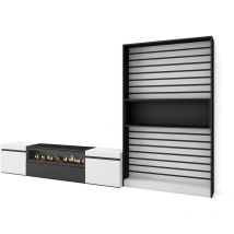 Mobile Soggiorno tv, Parete Attrezzata Soggiorno, 310x186x35cm, Per tv fino a 80', Camino elettrico, Stile moderno, Bianco e nero - Skraut Home