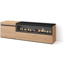 Skraut Home - Mobile tv Soggiorno, Ampio spazio a disposizione, 150x45x35cm, Per tv fino a 65', Camino elettrico, Stile moderno, Rovere e nero