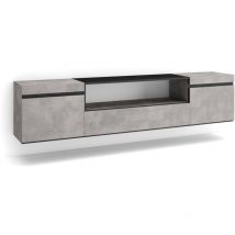Skraut Home - Mobile tv Soggiorno, Ampio spazio a disposizione, 200x45x35cm, Per tv fino a 80', Sospeso, da appendere, Stile moderno, Grigio Cemento