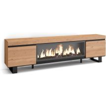Skraut Home - Mobile TV Soggiorno, Ampio spazio a disposizione, 210, Per TV fino a 80", Camino elettrico XXL, Design industriale, Stile moderno,