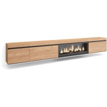 Skraut Home - Mueble tv, Televisión, Muebles de salón, almacenaje, 317x45x35 cm, Chimenea eléctrica xxl, Colgado, Suspendido, Estilo Moderno, Roble