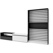 Skraut Home - Wohnwand Wohnzimmer, Wohnzimmermöbel, Möbelset, 310x186x35cm, Für TV-Geräte bis zu 80', Wohnzimmer Möbel , Moderner Stil, Weiß und