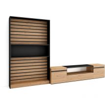 Skraut Home - Wohnwand Wohnzimmer, Wohnzimmermöbel, Möbelset, 310x186x35cm, Für TV-Geräte bis zu 80", Wohnzimmer Möbel , Moderner Stil, Eiche Schwarz