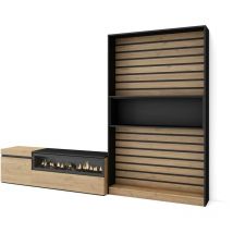 Skraut Home - Muebles de Salón para tv, Conjunto de muebles comedor, 260x186x35cm, Para tv hasta 65', Chimenea eléctrica, Estilo Moderno, Roble y