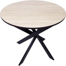 Runder fester Esstisch, Modell zen, Wohnzimmer, 90x90x77 cm, Kapazität für 4 Personen, Widerstandsfähige Materialien, Farbe Eiche und Schwarz, Matt
