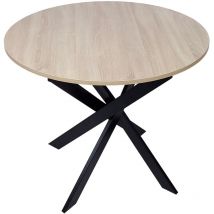 Runder fester Esstisch, Modell zen, Wohnzimmer, 90 x 90 x 77 cm, Kapazität für 4 Personen, Widerstandsfähige Materialien, Farbe Eiche, Matt Schwarze