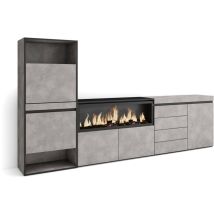 Skraut Home - Scarpiera, Mobile Salvaspazio, 274x145x35 cm, Camera da letto, stanza, Camino elettrico xxl, Cassettiera, Stile moderno, Grigio Cemento
