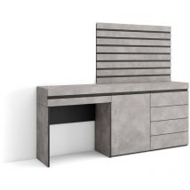 Skraut Home - Schminktisch, Frisiertisch mit Stauraum, 177x145x35 cm, mit Schublade, Kommode mit Schubladen, Lamellenwand Holz, Moderner Stil,