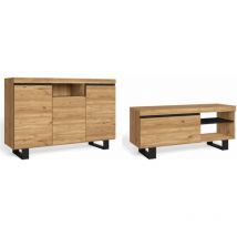 Skraut Home - Set Naturale salón Comedor con patas, Mueble Auxiliar, buffet-mueble tv 120cm roble negro nórdico