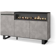 Sideboard, Highboard, Kommode, Komodenschrank, 150x87x35cm, 3 Türen, Elektrokamin. Maße, Industriedesign, Moderner Stil, Zementgrau - Skraut Home