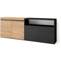 Sideboard, Highboard, Kommode, Komodenschrank, 200x75x35cm, 4 Türen, Wohnzimmer, Küche, Moderner Stil, Eiche Schwarz - Skraut Home