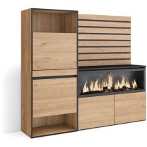 Sideboard, Kommode, Aufbewahrungsschrank, 167x145x35 Cm, Für Schlafzimmer, Zimmer, Elektrokamin Xxl, Schuhschrank, Moderner Stil, Eiche - Skraut Home