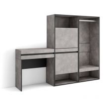 Table Console d'Entrée, Grand espace de rangement, 190x145x35 cm, Avec tiroir, Meuble à Chaussures, Vestiaire ouvert, Style moderne, Gris Ciment