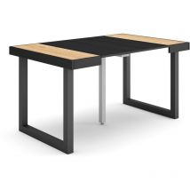 Skraut Home - Table console extensible, Console meuble, 140, Pour 6 personnes, Pieds bois massif, Style moderne, Chêne et noir