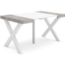Skraut Home - Table console extensible, Console meuble, 140, Pour 6 personnes, Pieds bois massif, Style moderne, Blanc et Gris Ciment