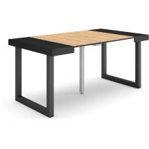 Skraut Home - Table console extensible, Console meuble, 160, Pour 8 personnes, Pieds bois massif, Style moderne, Noir et chêne