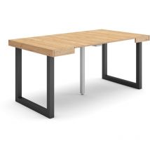 Skraut Home - Table console extensible, Console meuble, 160, Pour 8 personnes, Pieds bois massif, Style moderne, Chêne