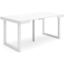 Skraut Home - Table console extensible, Console meuble, 160, Pour 8 personnes, Pieds bois massif, Style moderne, Blanc