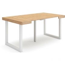 Skraut Home - Table console extensible, Console meuble, 160, Pour 8 personnes, Pieds bois massif, Style moderne, Chêne