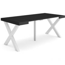 Skraut Home - Table console extensible, Console meuble, 180, Pour 8 personnes, Pieds bois massif, Style moderne, Noir
