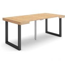 Skraut Home - Table console extensible, Console meuble, 180, Pour 8 personnes, Pieds bois massif, Style moderne, Chêne