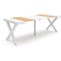 Skraut Home - Table console extensible, Console meuble, 220, Pour 10 personnes, Pieds bois massif, Style moderne, Chêne et blanc