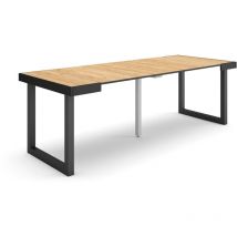 Skraut Home - Table console extensible, Console meuble, 220, Pour 10 personnes, Pieds bois massif, Style moderne, Noir et chêne
