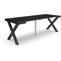 Skraut Home - Table console extensible, Console meuble, 220, Pour 10 personnes, Pieds bois massif, Style moderne, Noir