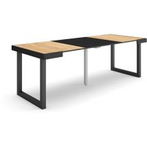 Skraut Home - Table console extensible, Console meuble, 220, Pour 10 personnes, Pieds bois massif, Style moderne, Chêne et noir