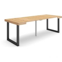 Skraut Home - Table console extensible, Console meuble, 220, Pour 10 personnes, Pieds bois massif, Style moderne, Chêne